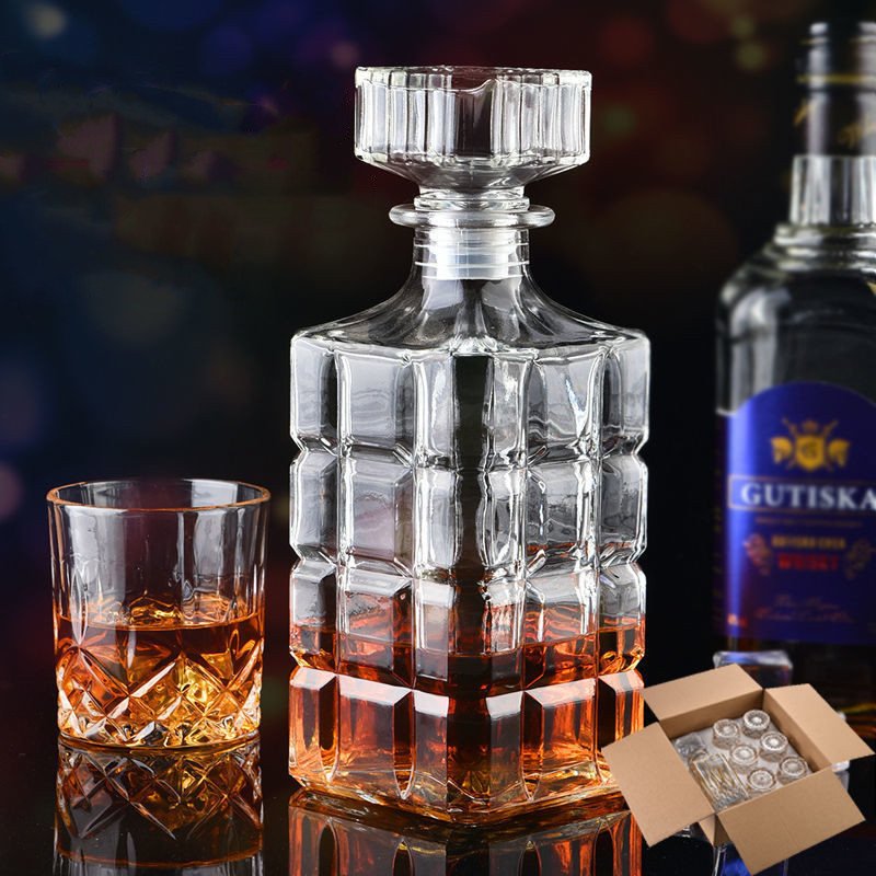 Factory wholesale European-style XO decanter wine glass set, red wine transparent crystal glass diamond square empty wine bottle details Picture