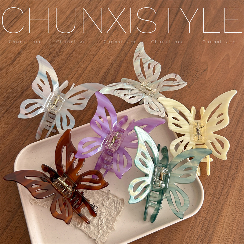 Fashionable large-sized grabber, sweet and colorful butterfly hairpin, high-end acetate board shark clip, hairpin clip headwear for women full figure