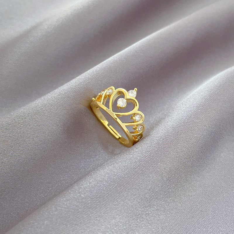 【 Real Gold 】 Crown perforated fashion ring with adjustable opening, simple jewelry, Japanese-style ring couple rings Specification drawing