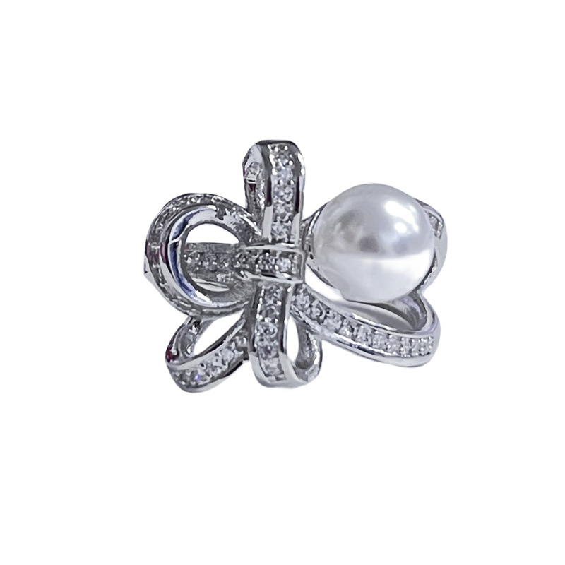 A light luxury and high-end bow pearl open ring for women on Instagram, a cold style, a niche sweet and cool temperament, and a trendy food ring trend Item Picture