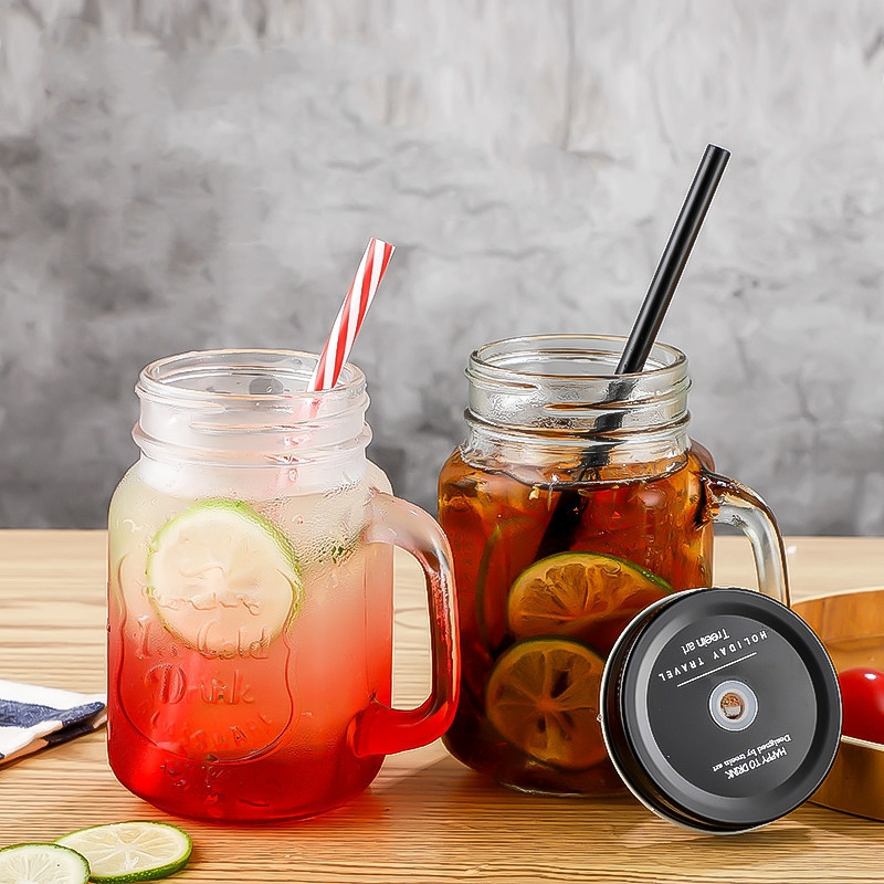 500ml Mason Rooster Cup, transparent glass cup with lid, milk tea, cold drink, beverage cup, tea brewing and drinking cup Specification drawing