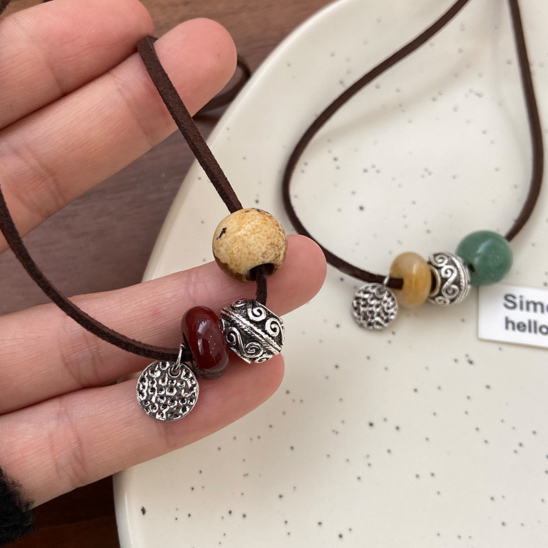 New Chinese-style national trend woven rope beaded necklace, women's niche design sense collarbone chain, versatile neck chain for spring and summer details Picture