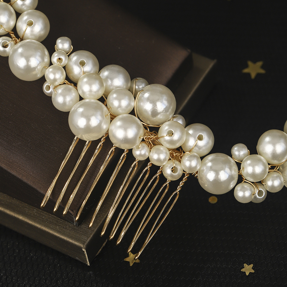 Cross-border new pearl hair comb, wedding banquet updo headwear, retro handcrafted bride's hair comb, dance party accessory Specification drawing
