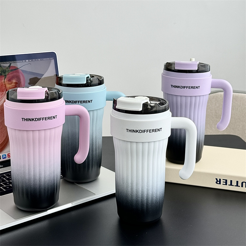 Gradient tea break American ice cup, 800ml large capacity straw insulated cup, women's water cup, high appearance level insulated water cup details Picture