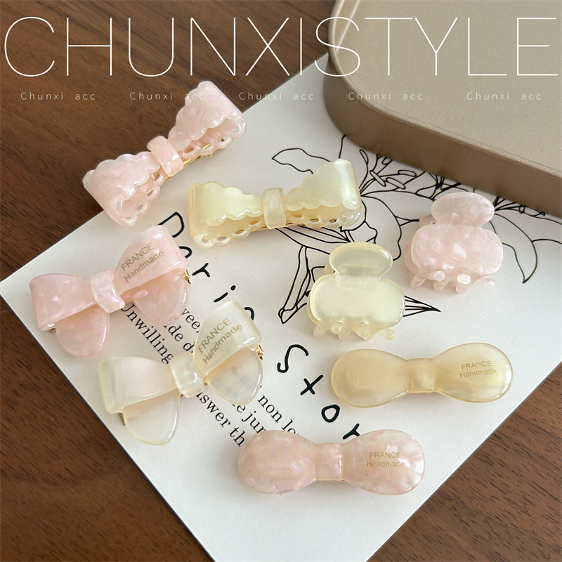 Cute jelly-colored acetate bow hair clip with a side clip, a sweet and girlish bangs clip full figure