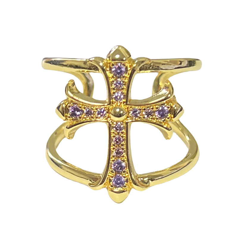 A retro cross snake-shaped purple diamond open ring with a high level of appearance, a sweet and cool, cold and elegant style ring for the ninth girl Item Picture