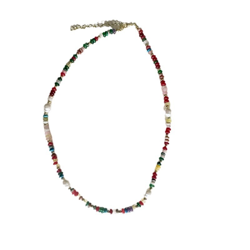 Dopamine-colored glass freshwater pearl string necklace, women's light luxury collarbone chain, niche design neck chain wholesale Item Picture