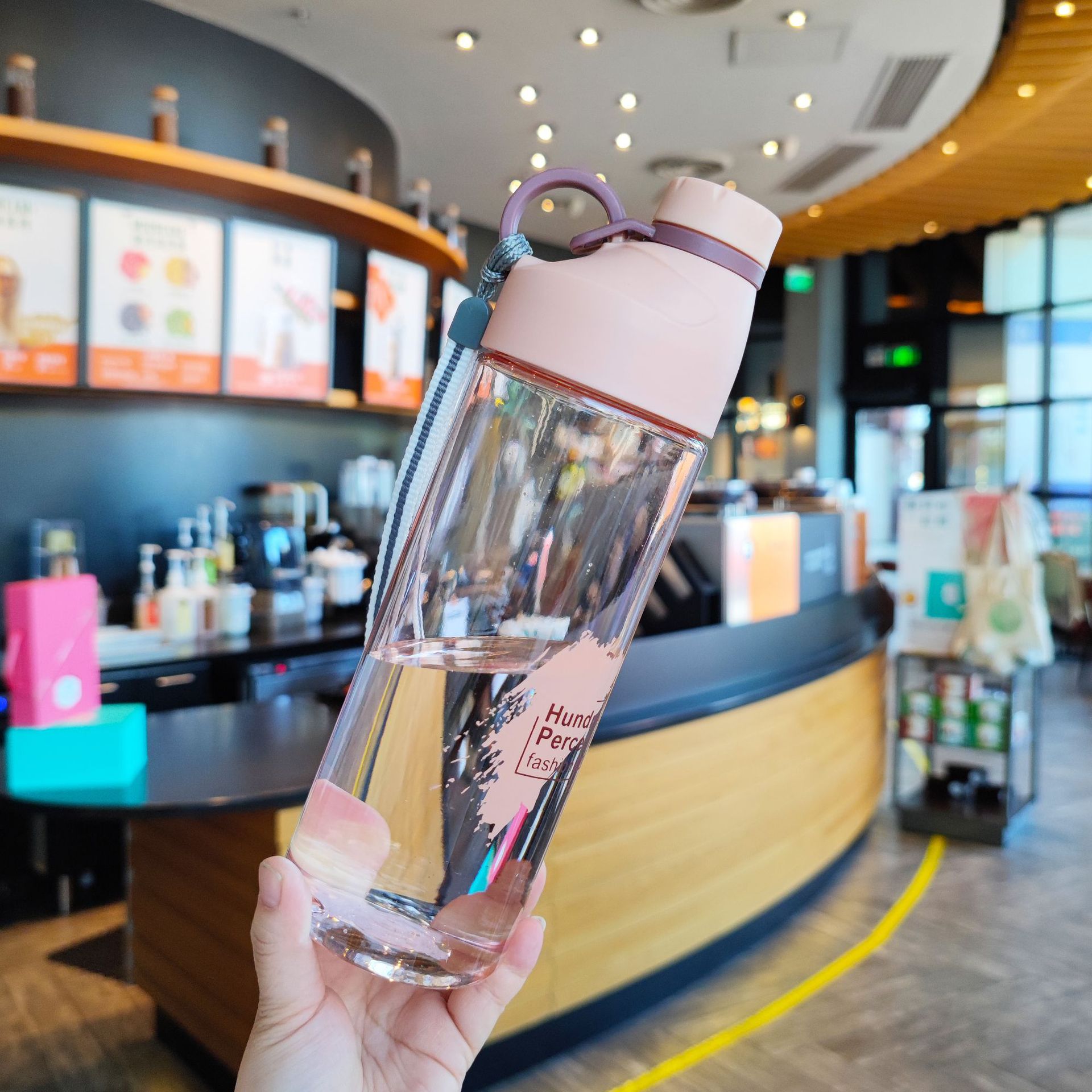 Summer fresh and convenient plastic space cup with a carrying rope, simple and direct drinking for adults, outdoor sports, backpack travel water cup details Picture