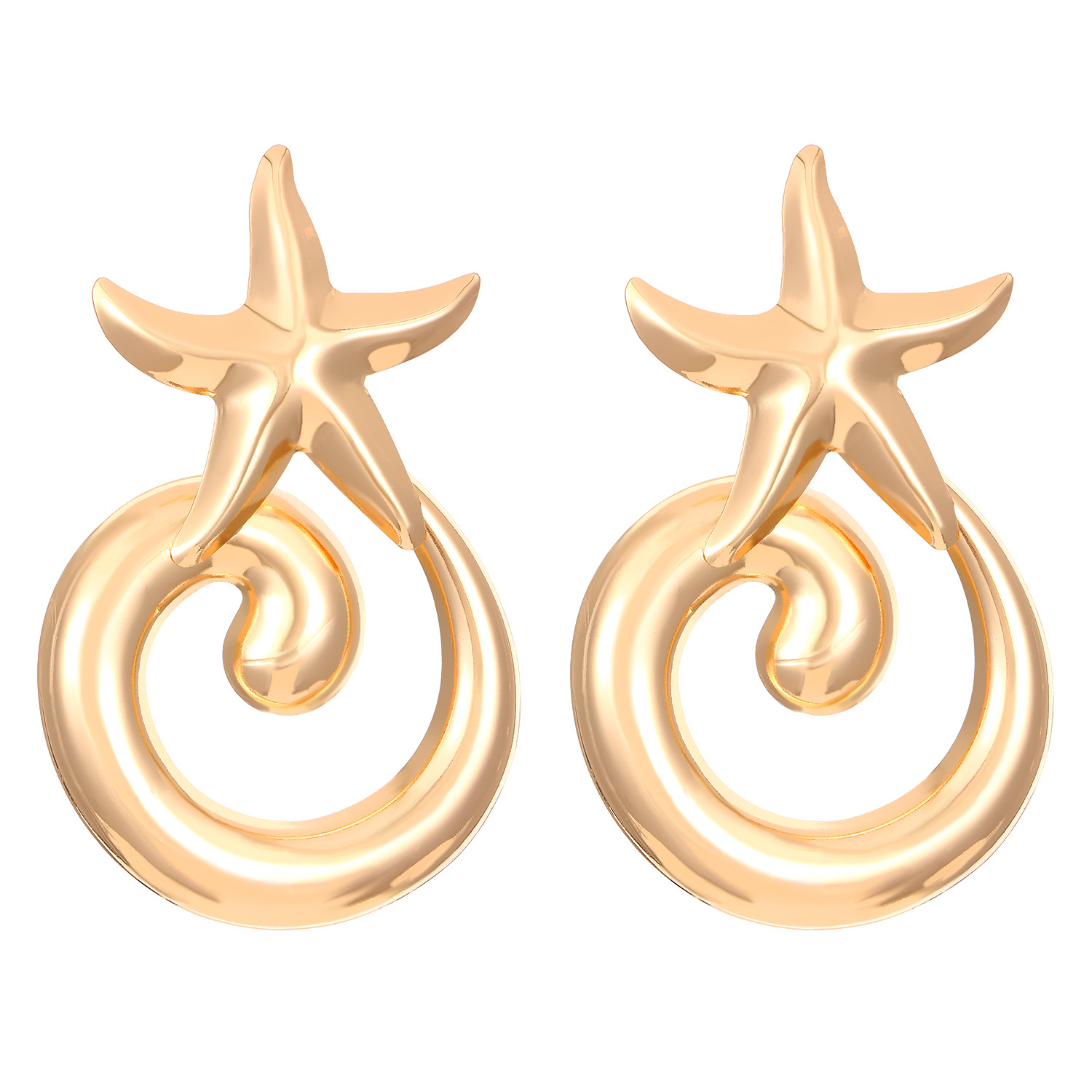 Exaggerated starfish and conch texture stud earrings from Europe and America, Bohemian ocean beach vacation style earrings for women Item Picture