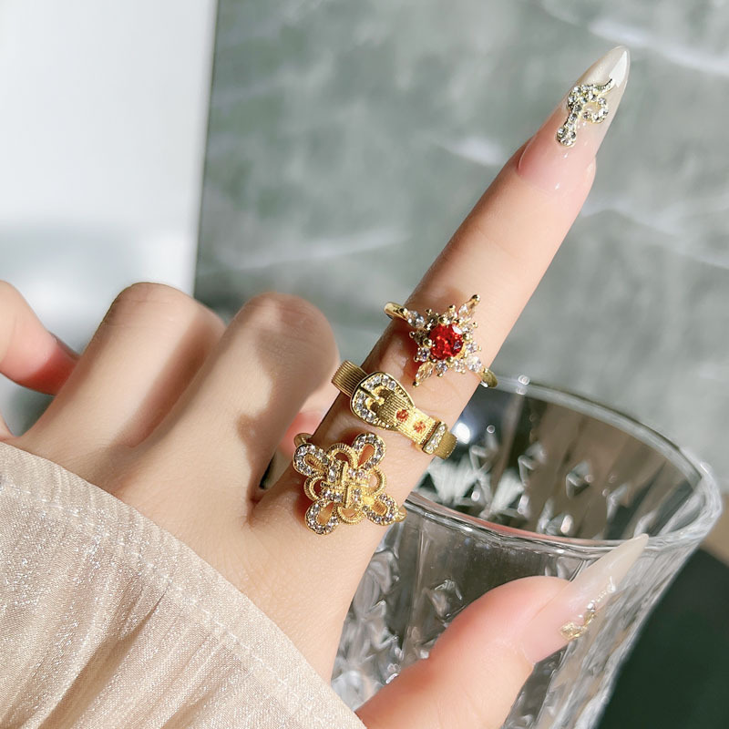 New Chinese-style woven Chinese knot, brushed and elegant open ring, women's fashionable belt buckle, unique and niche ring details Picture