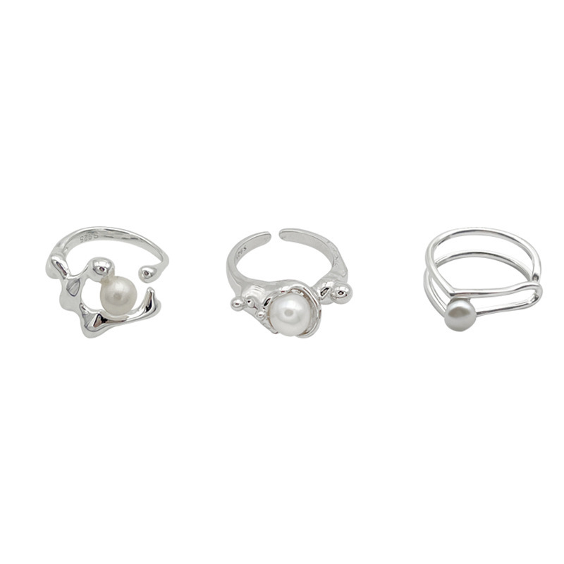 Irregularly lined pearl ring ins2022 new niche design, high-end retro index finger ring Item Picture