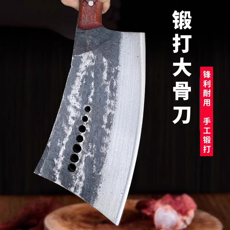 This is a pure hand-forged seven-star bone-cutting knife made of cannon steel. It is specially designed for cutting large bones and can be used for both household and commercial purposes Application Scenario