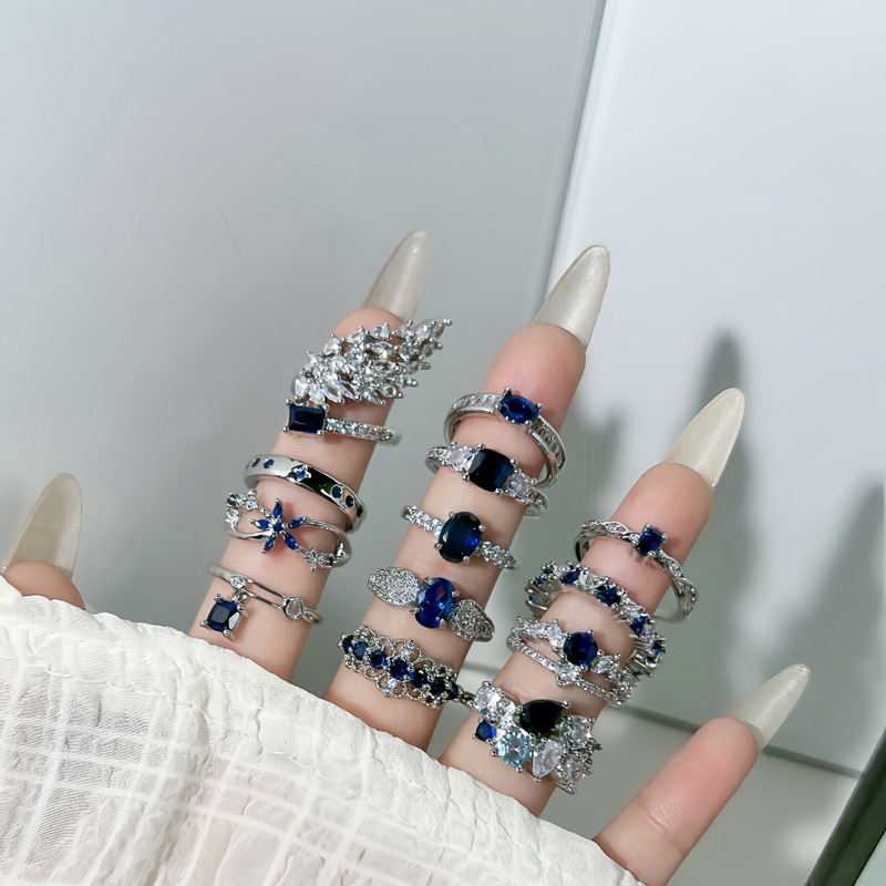 Blue zircon collection, a niche design with a light luxury style and a unique open ring, is a versatile ring for a cold and elegant woman details Picture