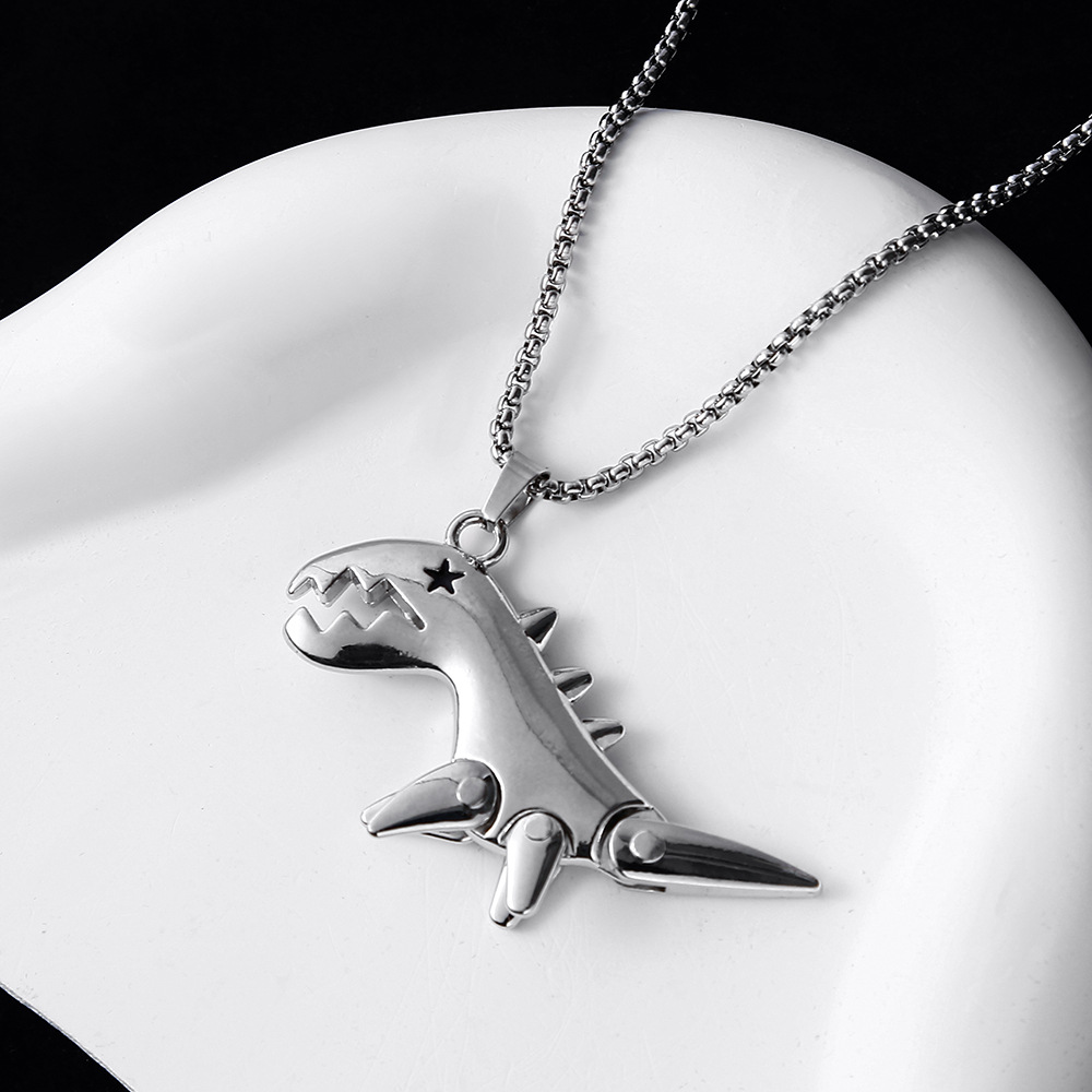 New non-fading titanium steel necklace, cute cartoon dinosaur necklace, fashionable hip-hop trend pendant necklace accessory Specification drawing