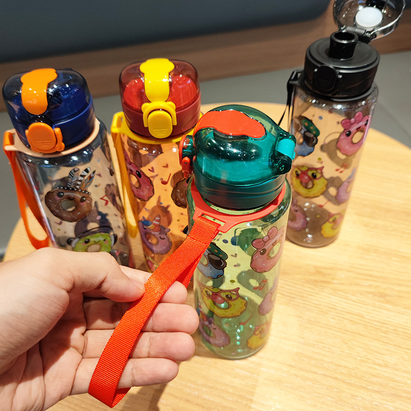 New children's water cup, doughnut water cup, hand-held portable cup, transparent and convenient plastic cup, pop-up lid, cross-border e-commerce Specification drawing