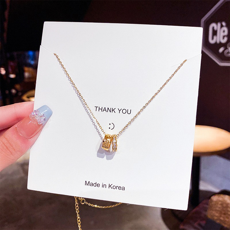 Japanese and Korean geometric light luxury necklace, niche design sense, titanium steel collarbone chain, high-end sense, zircon pendant, sweater chain for women full figure
