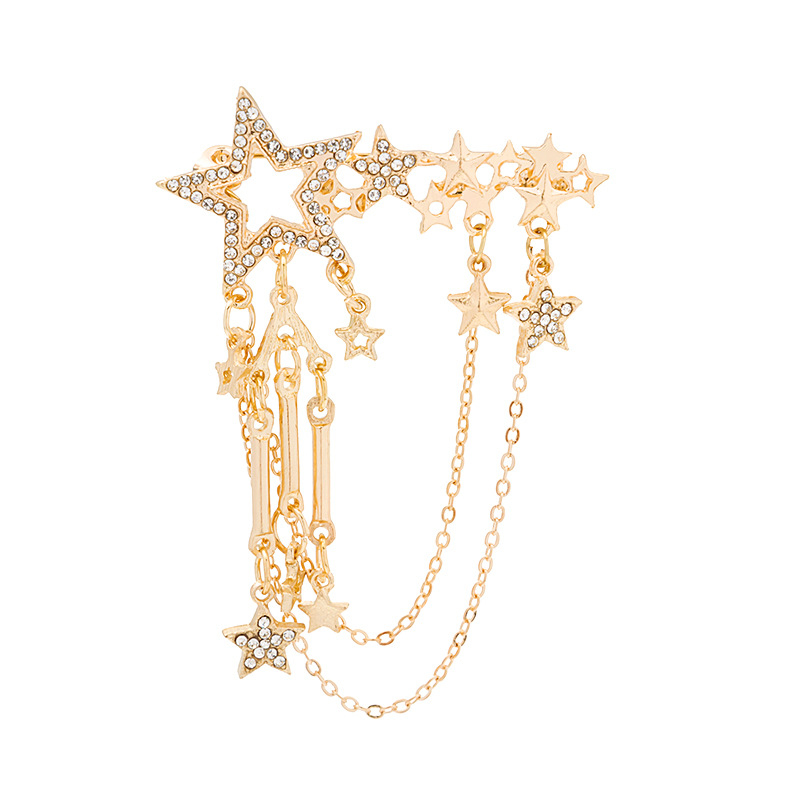 Japanese and Korean diamond-encrusted five-pointed star chain tassel brooches, JK girl pins, clothing accessories, badges, and inlaid ornaments are in vogue Item Picture