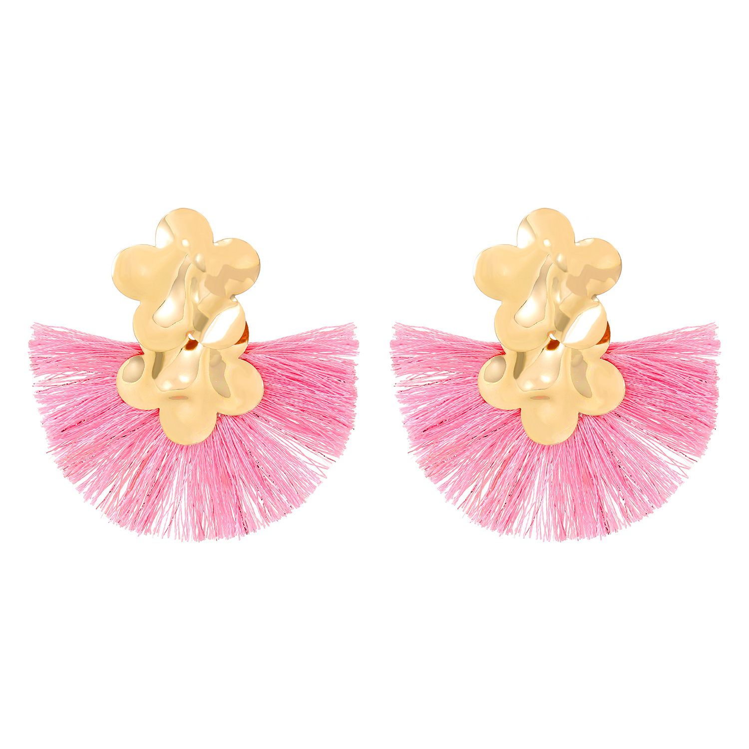 Cross-border fan-shaped tassel earrings for women, European and American retro niche design alloy flower earrings, exaggerated earrings wholesale Item Picture