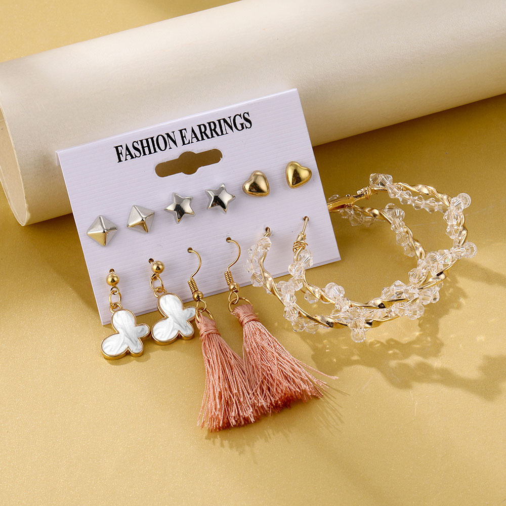 A new cross-border earring set from the Korean jewelry industry, featuring a fashionable, simple and retro acrylic tassel pearl earring set Specification drawing