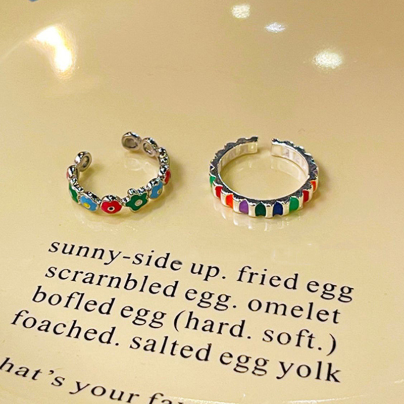 Sweet, cool and trendy colorful flower couple Hyuna's unique drip glaze sweet opening adjustable ring, a gift for best friends Specification drawing