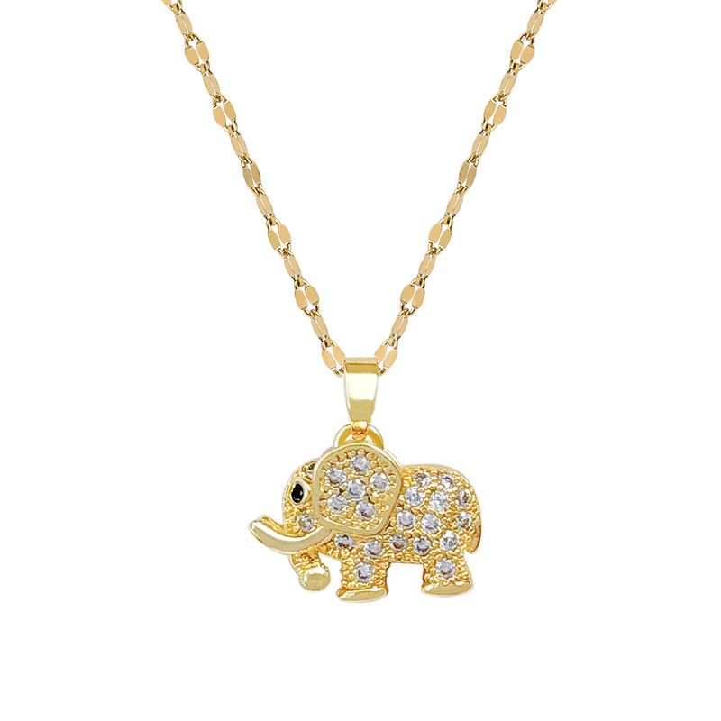 【 Titanium Steel 】 Light luxury micro-inlaid real gold three-dimensional elephant necklace for women, new collarbone chain, light luxury and niche design sense Item Picture