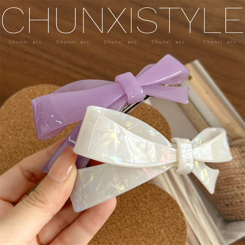 Dongdaemun, South Korea acetic acid hair clip, women's bow ponytail clip, colorful simple and elegant updo spring clip headwear details Picture