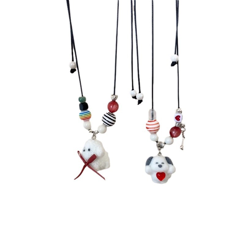 Dopamine cute plush puppy pull-out necklace, a versatile sweater chain for sweet girls, and a unique and fun necklace for children Item Picture