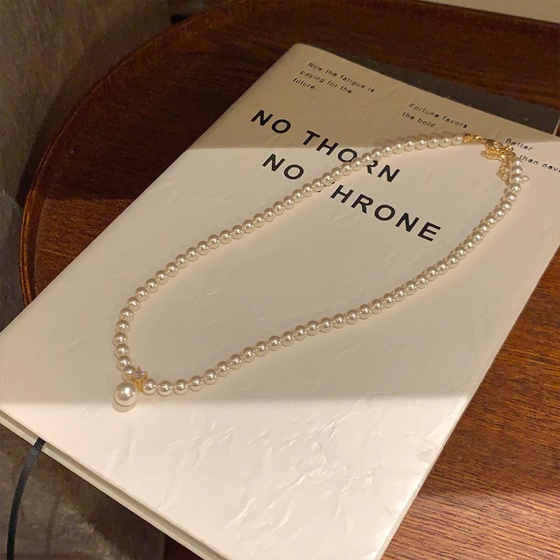 Korean-style double-sided zirconium pearl necklace, feminine, light luxury, niche style, versatile choker collarbone chain Specification drawing