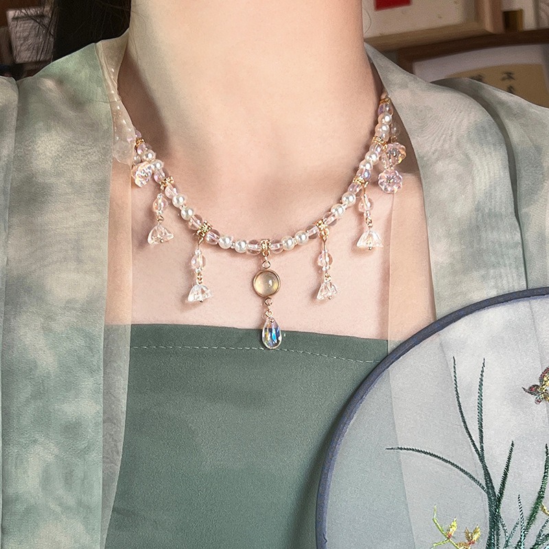 Wholesale of Qinglian Shiyu Ancient-style pearl Necklace, Women's ancient-style Ming-made pendant, Hanfu accessory, and lotus Pendant full figure