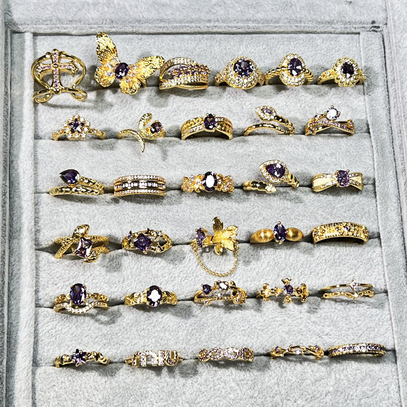 Cross-border, super ethereal, sweet and cool purple diamond ring for the ninth girl, purple Lihuo, light luxury, exquisite and niche retro snake-shaped geometric ring trend full figure