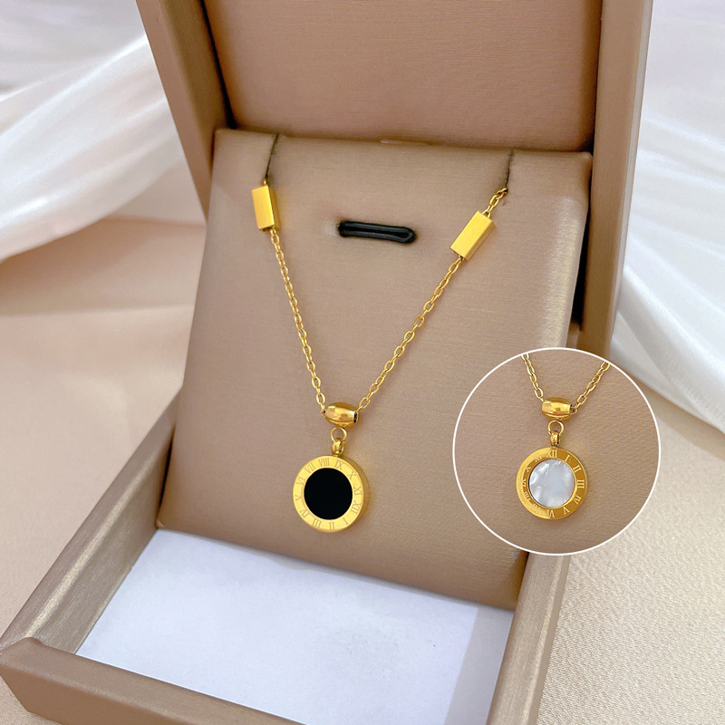 【 All-titanium Steel 】 Shell Roman minimalist style furnace, real gold necklace, female Instagram influencer collarbone chain accessory full figure