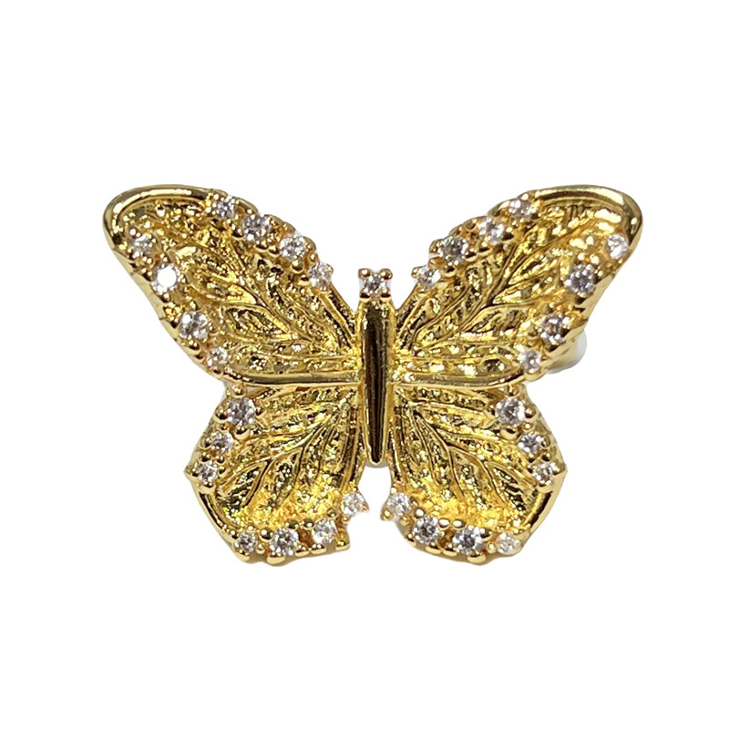 The new exaggerated three-dimensional butterfly opening ring for women with micro-settings features a niche design and a refined, individualistic European and American style, making it a trendy index ring Item Picture