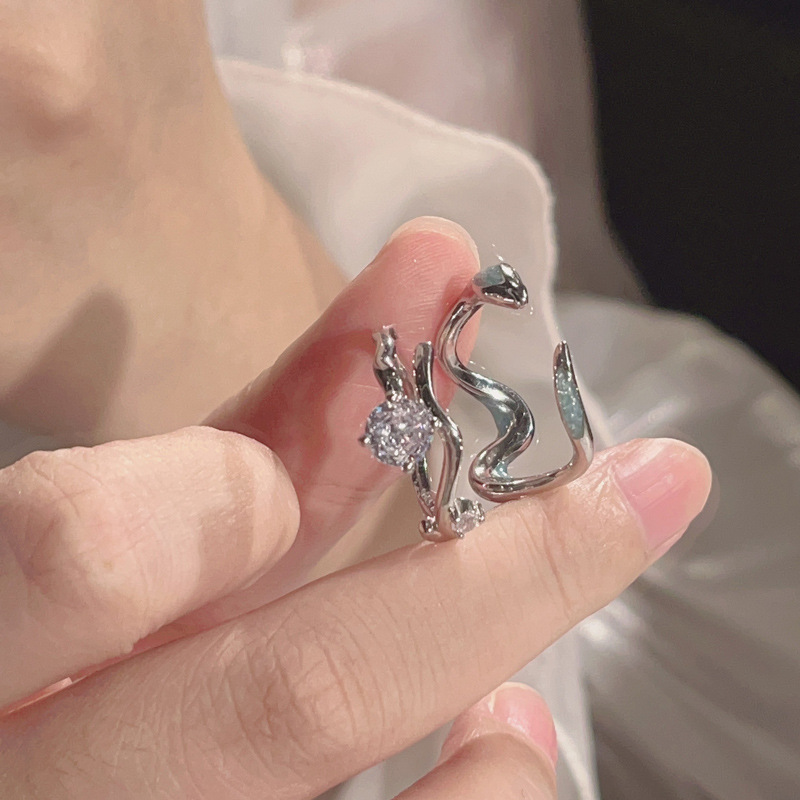 Exquisite stacked ice blue small snake opening ring, feminine, light luxury, high-end feel, simple and individual, adjustable ring details Picture