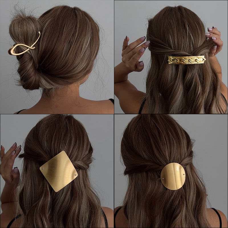 A versatile European and American style headwear, a new cross-border hair accessory, a niche ponytail clip at the back of the head, and a smooth geometric exaggerated hair clip full figure
