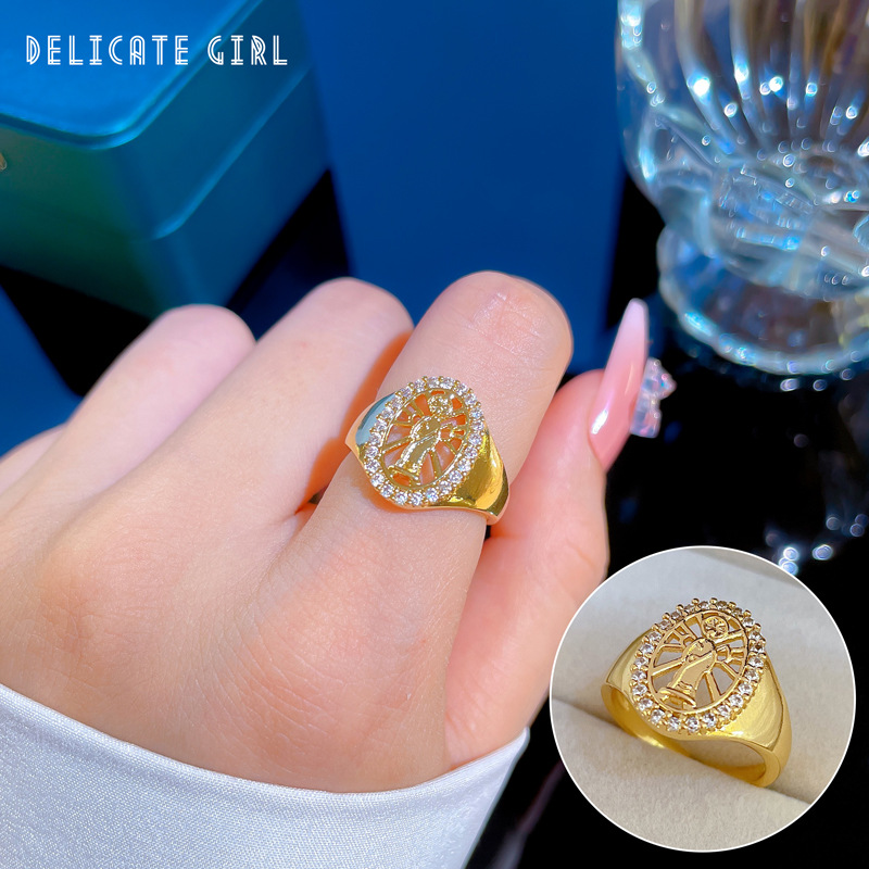 【 Real Gold 】 Cross-border Queen Scythe Ring with Adjustable opening, simple jewelry, Japanese-style ring couple rings full figure