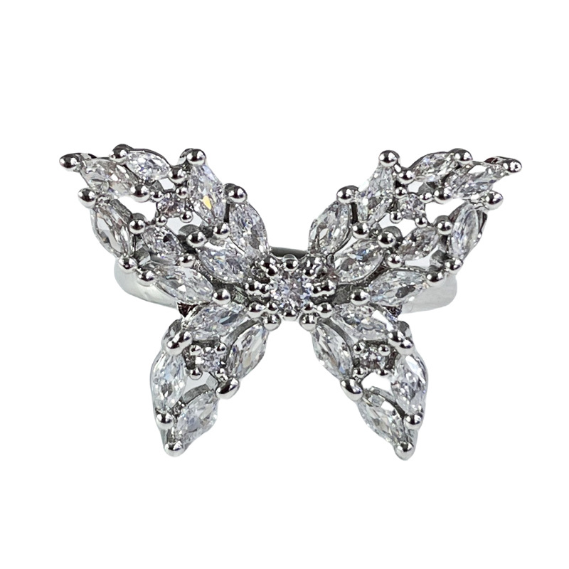 This exquisite, fully diamond-encrusted, popular butterfly opening ring for women exudes a sweet, cool, light luxury and high-end vibe. The layered ring is extremely ethereal and versatile Item Picture