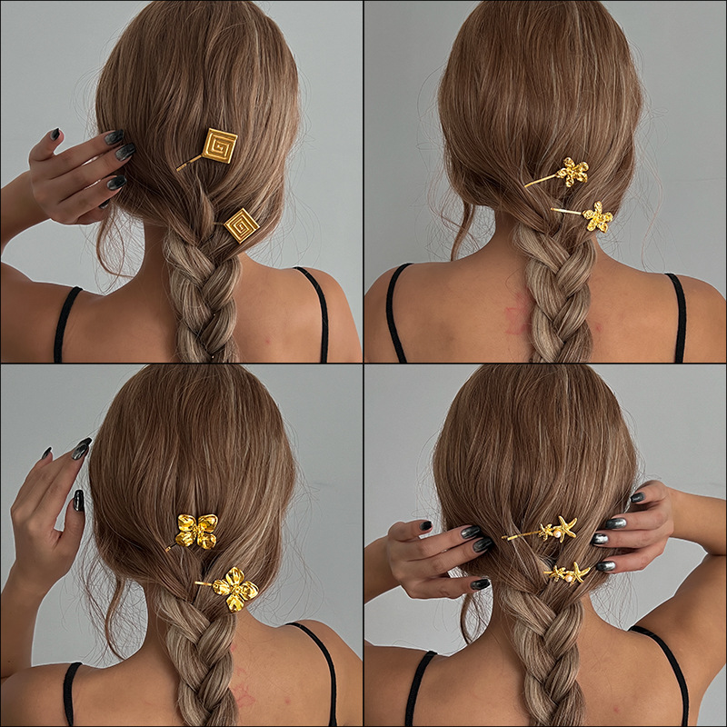 New Instagram-style, retro, niche and high-end hair accessories from Europe and America, braided hair decorations, hair clips with a loop pattern design full figure