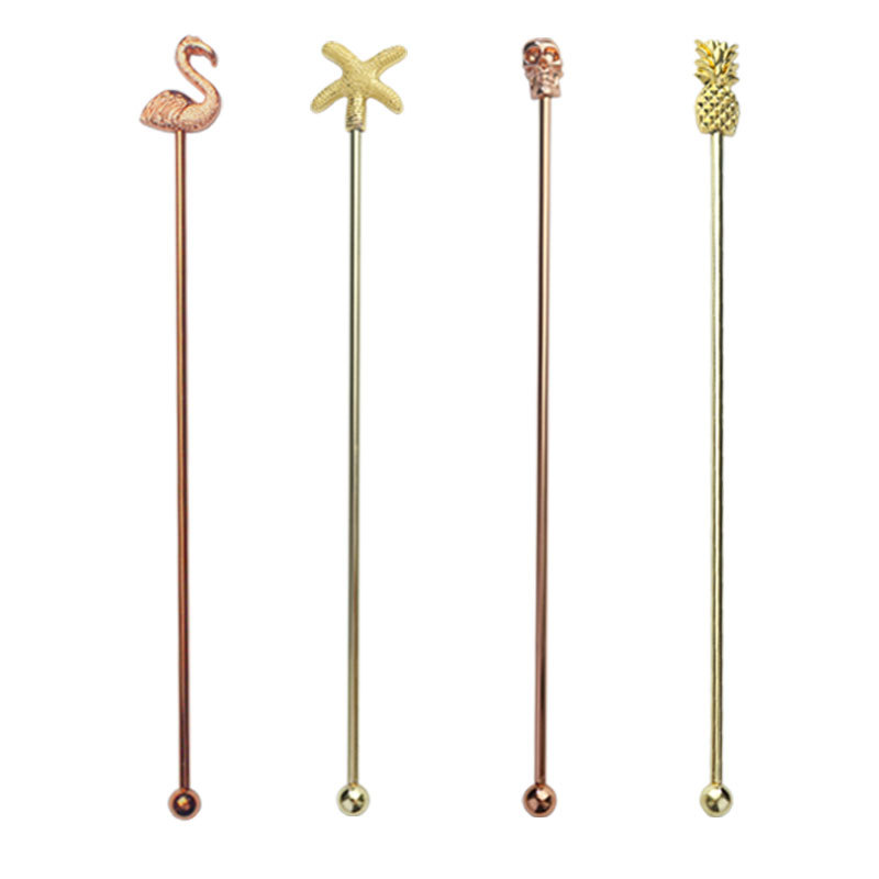Stainless steel stirring rods, bar mixing rods, coffee stirring spoons, long drink stirring rods, cocktail and beverage rods six-piece set Item Picture