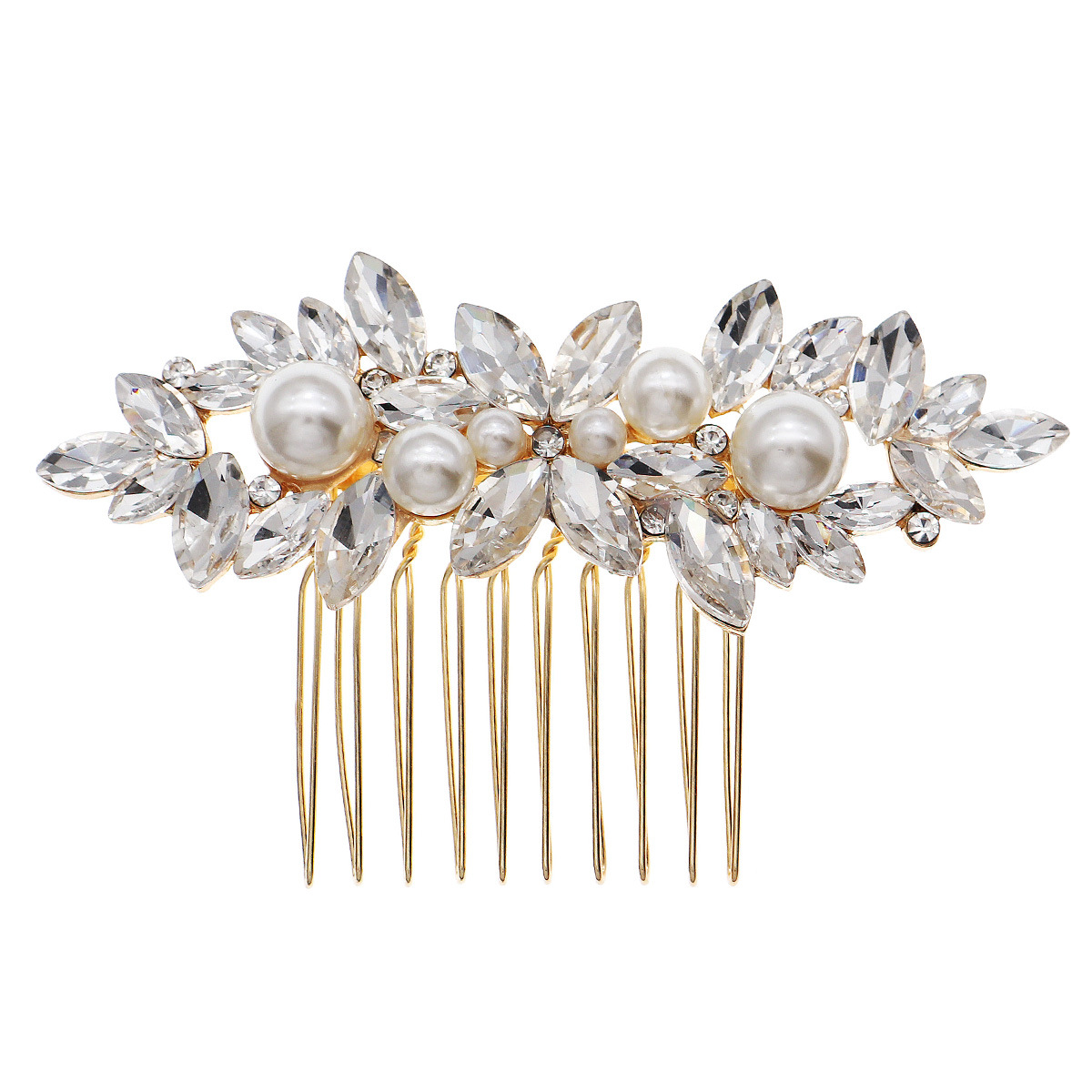 European and American cross-border bride headwear, horse eye water diamond insert comb, high-end wedding updo hair accessory, versatile pearl hair comb for women Item Picture
