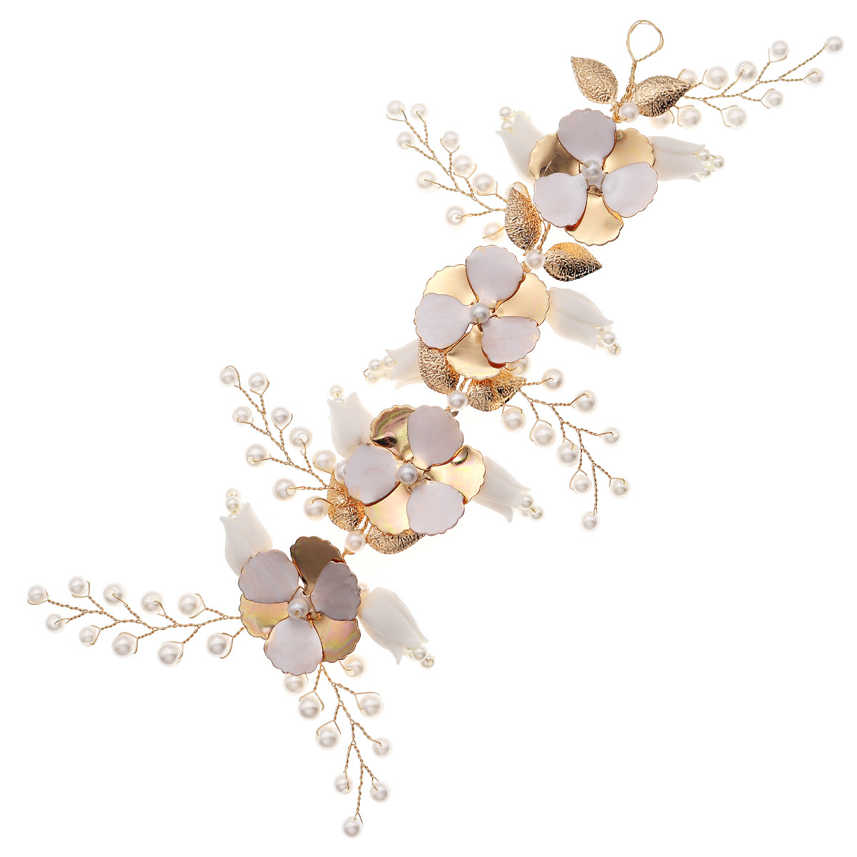 New Chinese-style bride's hair accessory, beautiful ceramic flower handcrafted headband, exquisite children's updo, thin-coated flower pearl hair band Item Picture