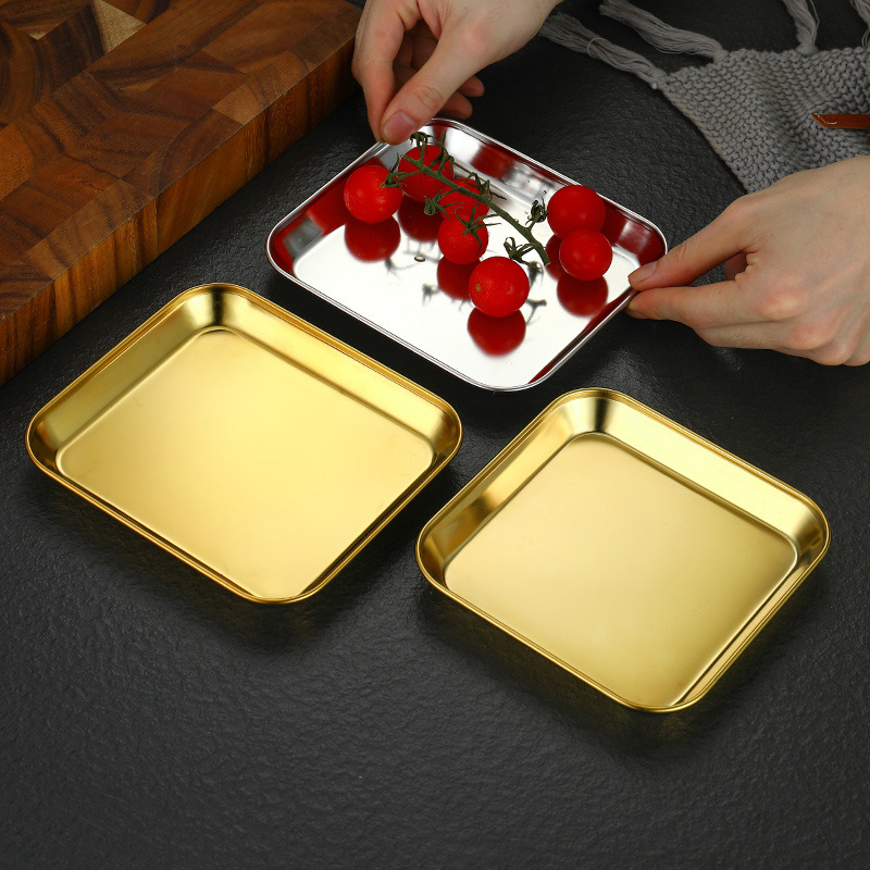 Korean-style 304 stainless steel snack plate, aged square cold dish plate, kimchi plate, vegetable plate, barbecue plate, cooking plate Specification drawing