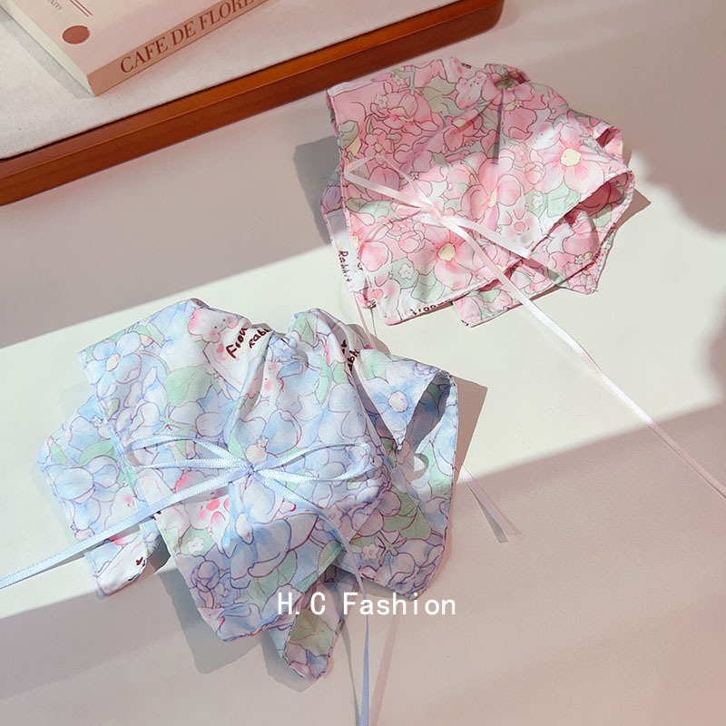 Korean-style bow flower square scarf large intestine hair band, fresh and sweet, ponytail hair tie, niche leather band hair accessory for women details Picture