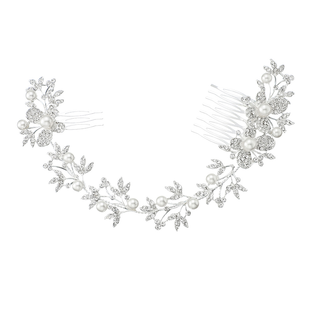 A classic European and American bridal headwear with alloy pearls and diamonds, a high-end and elegant butterfly-shaped long combed wedding dress and hair accessory Item Picture