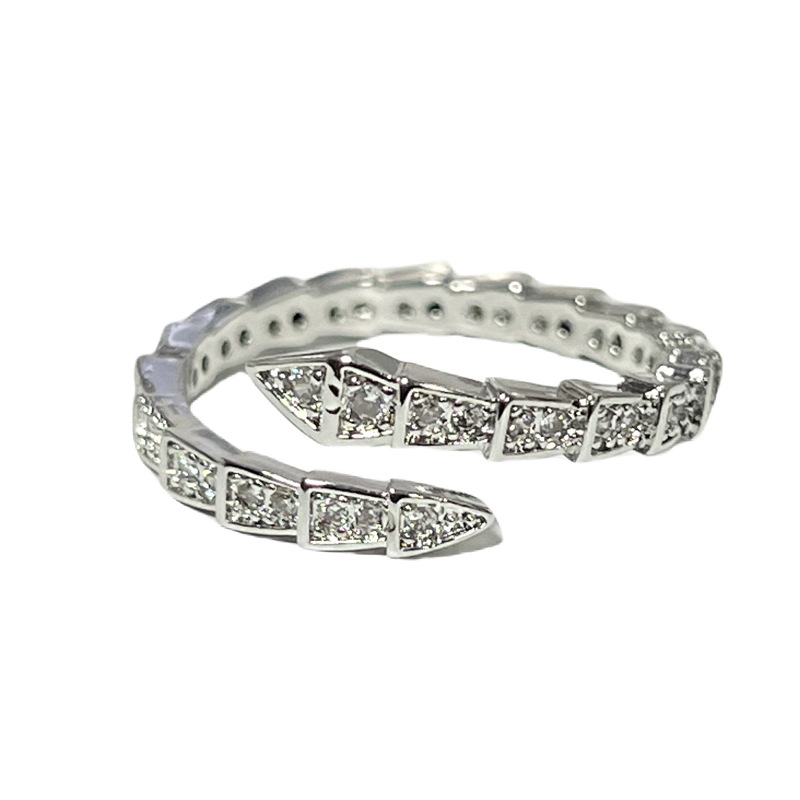 French light luxury high-end snake-shaped full diamond open ring for women's Instagram cold style, versatile, simple and elegant index finger ring Item Picture