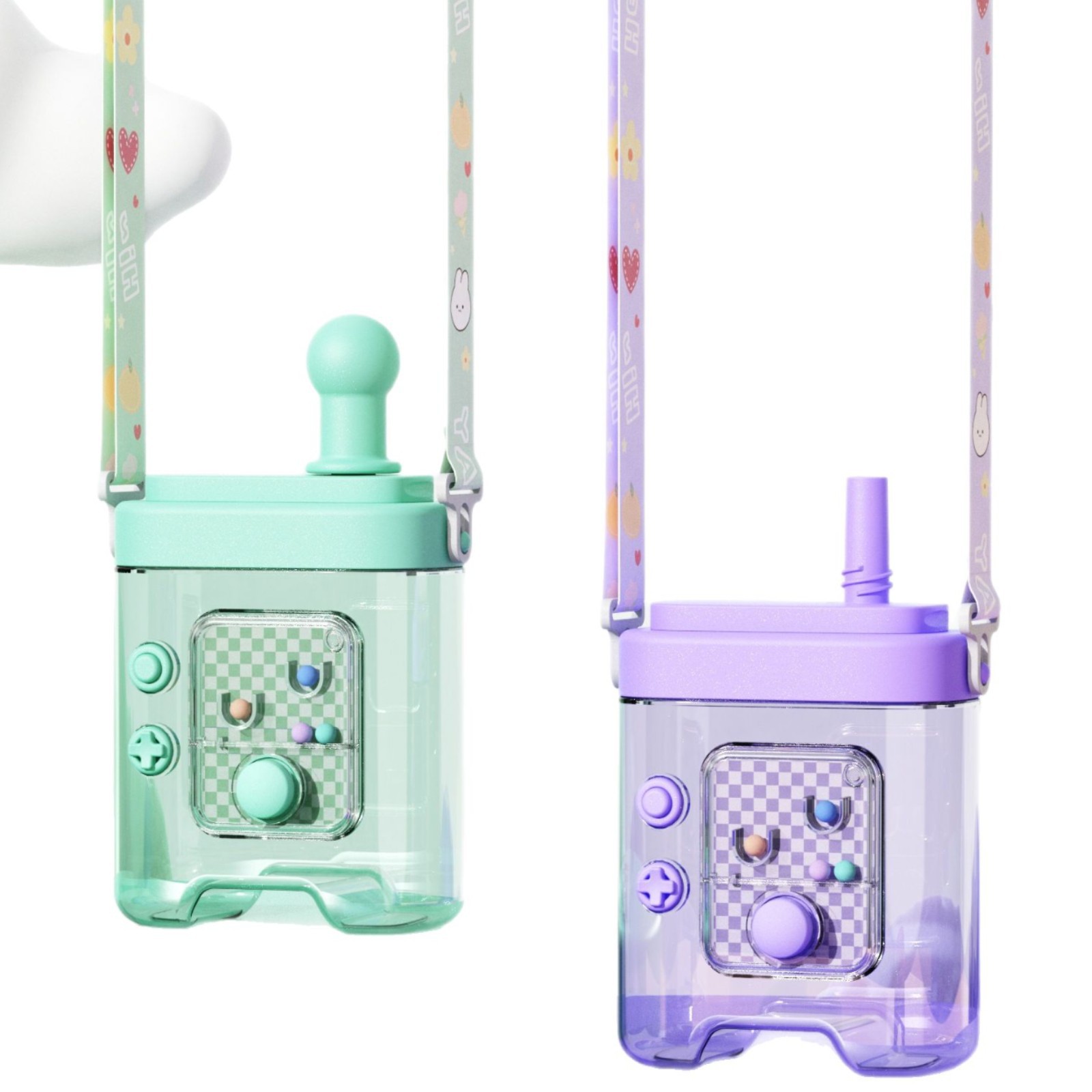 Summer cross-border e-commerce high appearance level creative fun game console plastic water cup straw Portable crossbody strap water bottle Item Picture