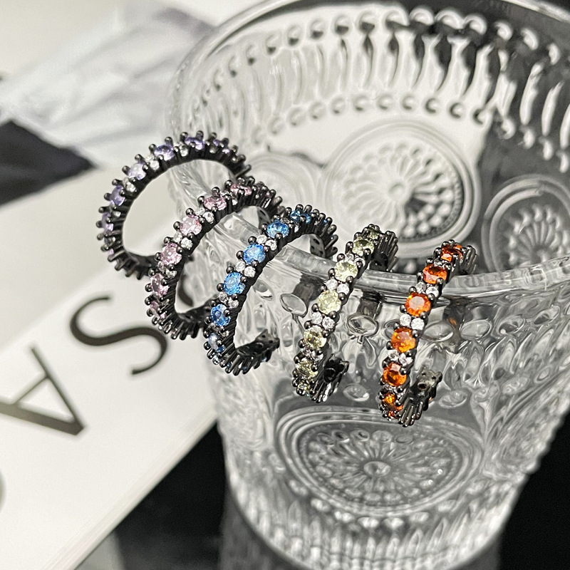 Dark colored diamond Baroque sweet and cool fashion open ring for women on Instagram, cold style, niche and high-end personality ring details Picture