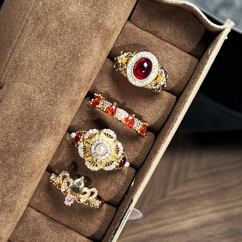 vintager court-style textured carved pearl inlaid open ring for women, retro hollowed-out style versatile ring Specification drawing