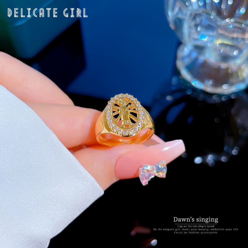 【 Real Gold 】 Cross-border Queen Scythe Ring with Adjustable opening, simple jewelry, Japanese-style ring couple rings details Picture