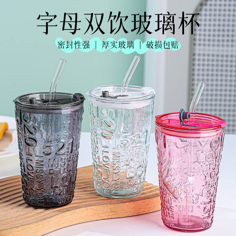 Embossed letter cup, household water cup, high appearance level, popular heart-shaped glass cup, opening event promotion gift cup full figure