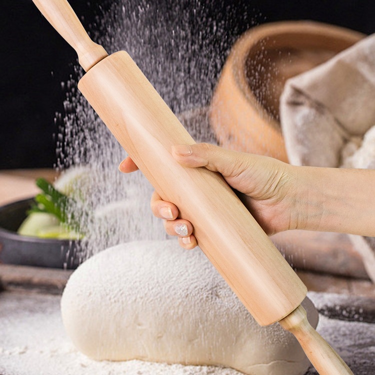 Household rolling pin, roller, screw roller, roll dumpling wrappers, non-stick dough, solid wood beech wood, baked cakes and pastries full figure